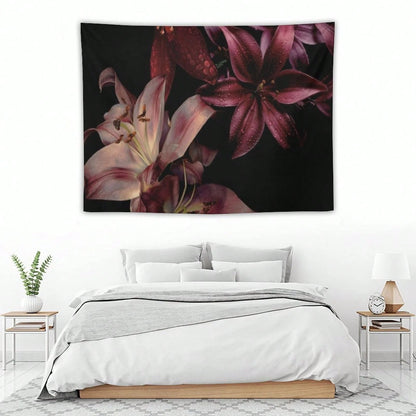 Lily Flower Tapestry As Wall Art Tropical Blossom Leaves Tapestry Aesthetic Landscape Tapestry Wall Hanging For Bedroom & Living Room