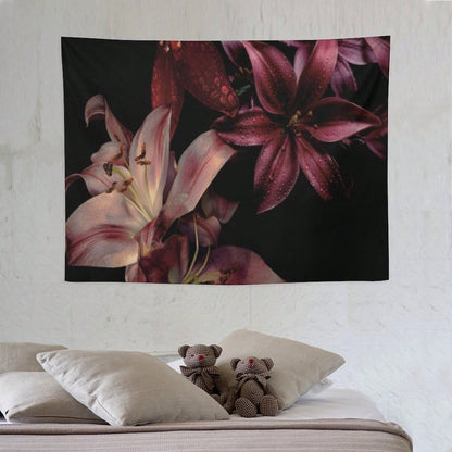 Lily Flower Tapestry As Wall Art Tropical Blossom Leaves Tapestry Aesthetic Landscape Tapestry Wall Hanging For Bedroom & Living Room