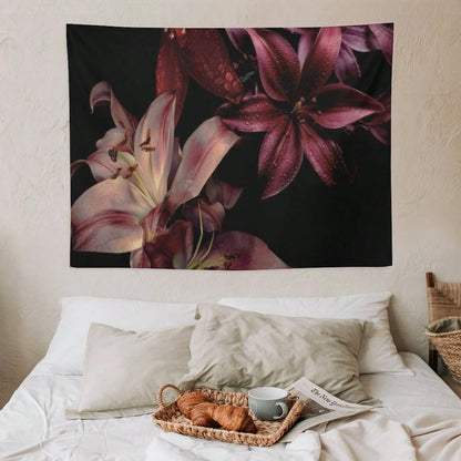 Lily Flower Tapestry As Wall Art Tropical Blossom Leaves Tapestry Aesthetic Landscape Tapestry Wall Hanging For Bedroom & Living Room