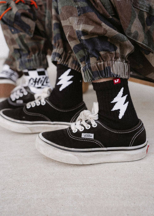 Little Trouble Crew Socks - Black Bolt