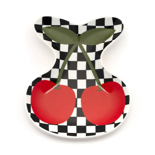 Living Royal Ceramic Trinket & Jewelry Tray - Checkered & Cherries
