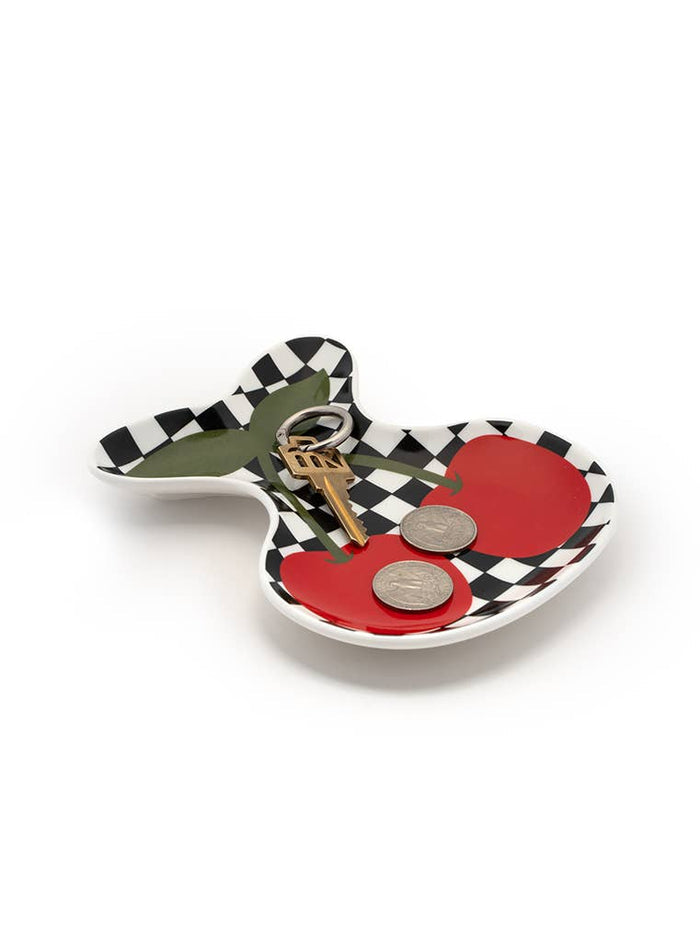Living Royal Ceramic Trinket & Jewelry Tray - Checkered & Cherries