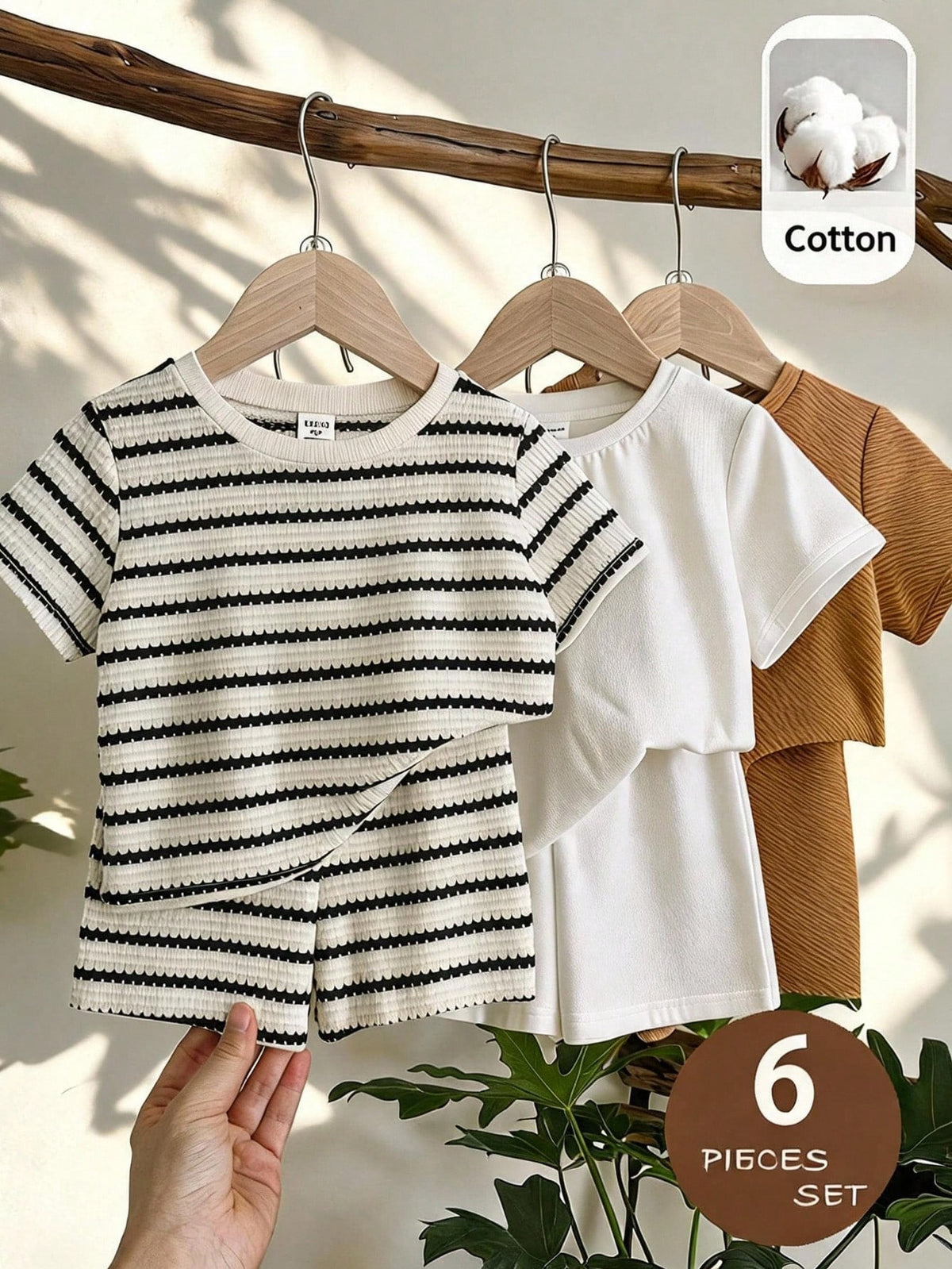 LMoss Kids 3sets Baby Boy Casual Round Neck T-Shirt And Elastic Waist Shorts,Three Sets Will Be Randomly Sent Out Of 6 Sets.