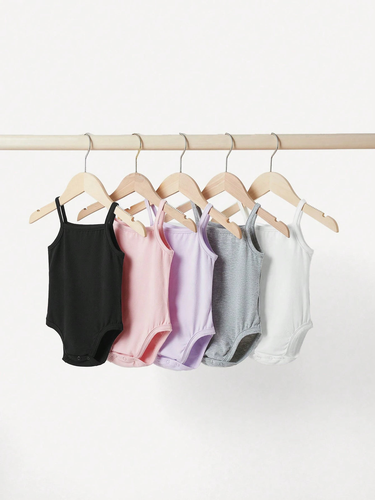 LMoss Kids 5pcs/Set Baby Girl 5 Pieces Casual Simple Knitting Soft Stretchy Solid Color Spaghetti Strap Bodysuit, Suitable For Summer