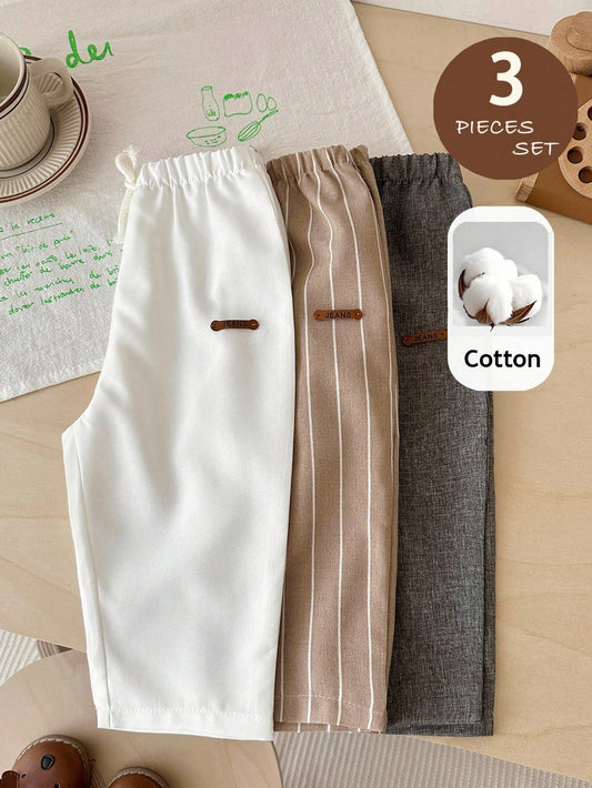 LMoss Kids Baby Boys Casual Long Pants Set Multicolor Polyester Bottoms 3 Pieces Everyday Style Elastic Waistband