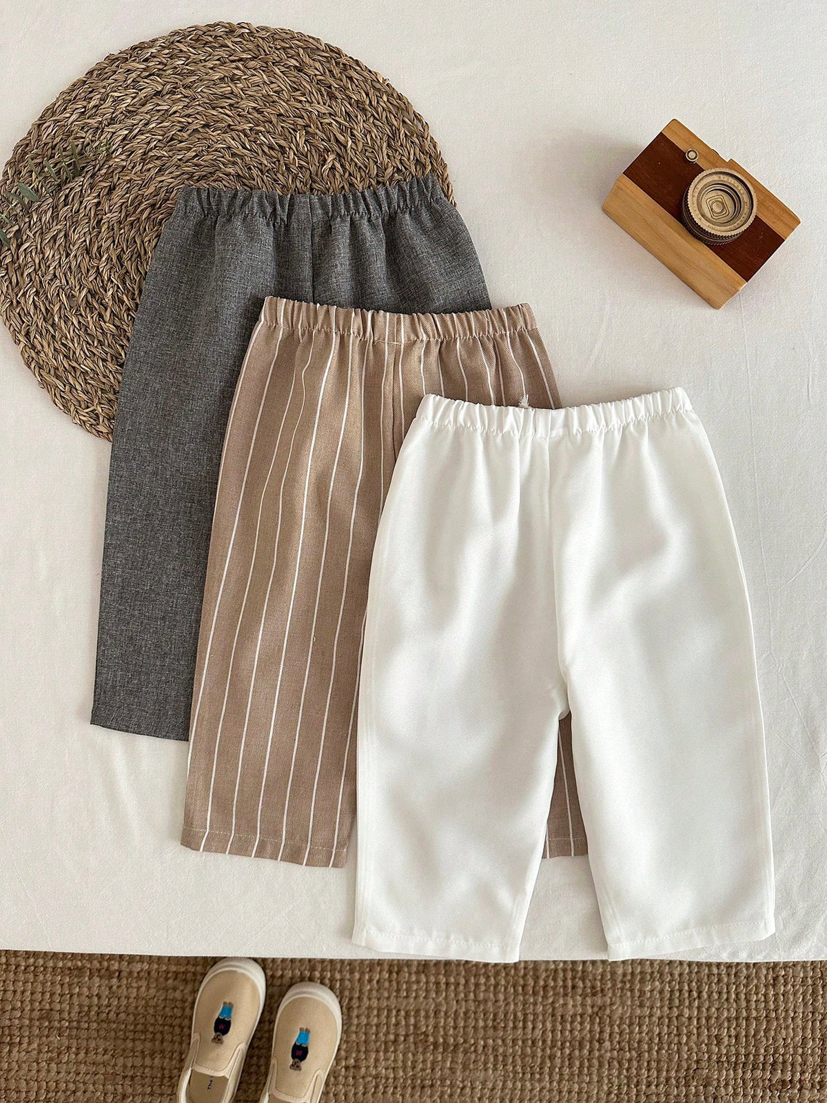 LMoss Kids Baby Boys Casual Long Pants Set Multicolor Polyester Bottoms 3 Pieces Everyday Style Elastic Waistband