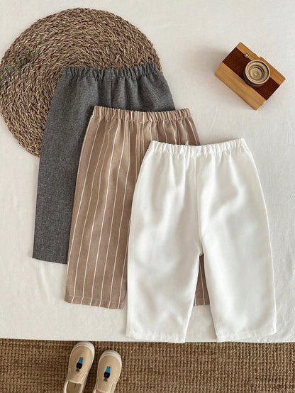 LMoss Kids Baby Boys Casual Long Pants Set Multicolor Polyester Bottoms 3 Pieces Everyday Style Elastic Waistband