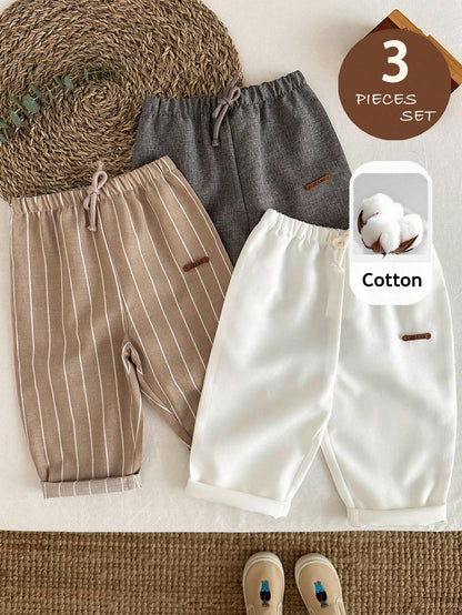 LMoss Kids Baby Boys Casual Long Pants Set Multicolor Polyester Bottoms 3 Pieces Everyday Style Elastic Waistband