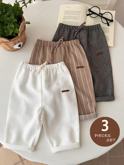 LMoss Kids Baby Boys Casual Long Pants Set Multicolor Polyester Bottoms 3 Pieces Everyday Style Elastic Waistband