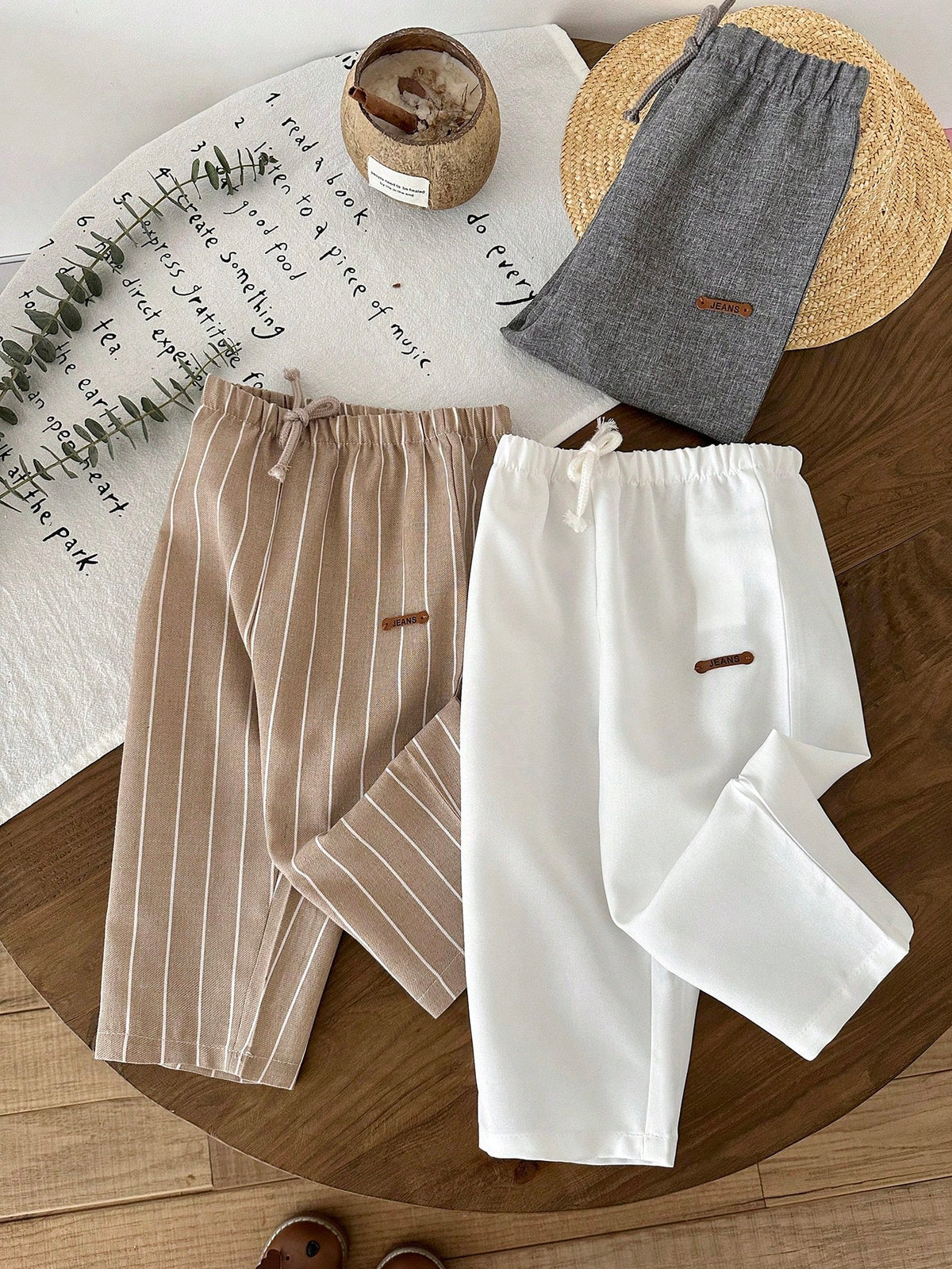 LMoss Kids Baby Boys Casual Long Pants Set Multicolor Polyester Bottoms 3 Pieces Everyday Style Elastic Waistband
