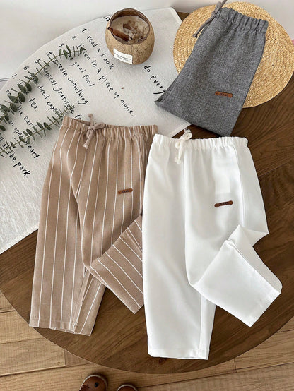 LMoss Kids Baby Boys Casual Long Pants Set Multicolor Polyester Bottoms 3 Pieces Everyday Style Elastic Waistband