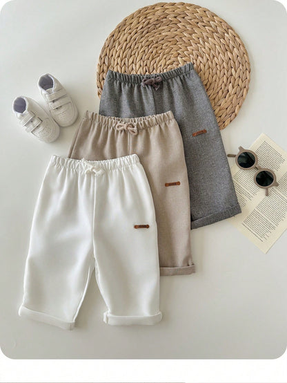 LMoss Kids Baby Boys Casual Long Pants Set Multicolor Polyester Bottoms 3 Pieces Everyday Style Elastic Waistband