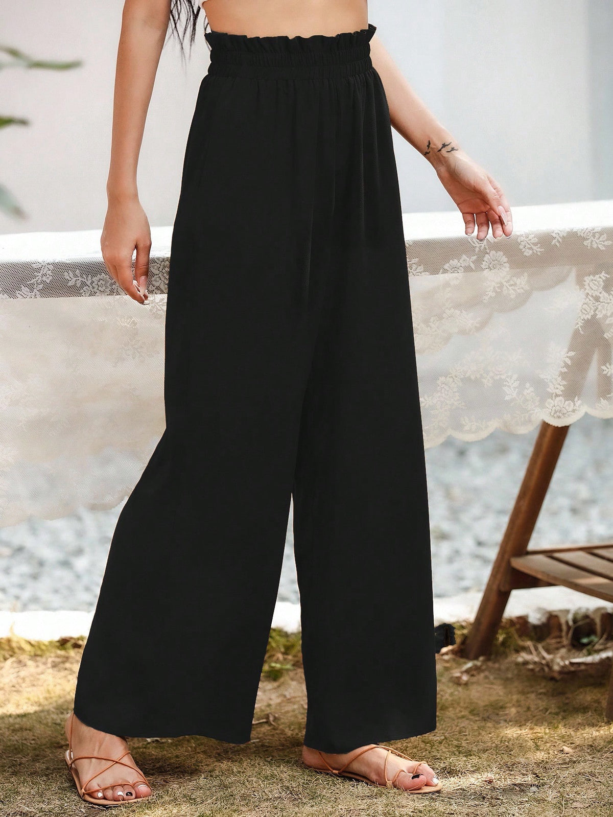Louniche Slant Pocket Wide Leg Pants Fall Cloth For Women