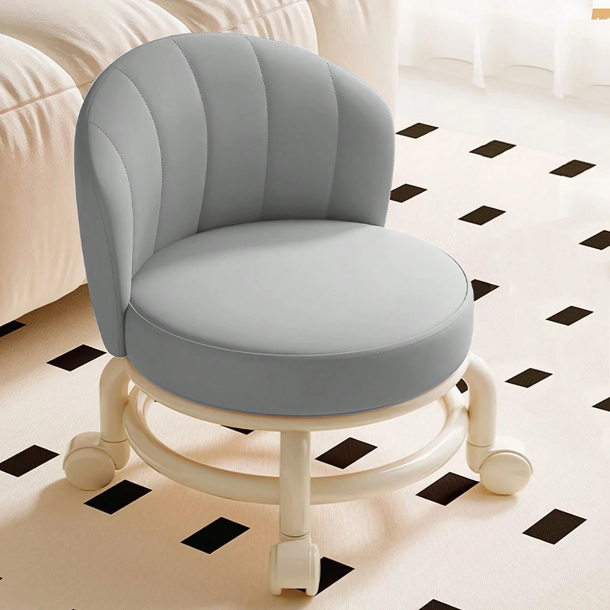 LOVEWE 360° Swivel Round Stool With Wheels, Heavy-Duty Rolling Dwarf Footstool, Versatile For Home, Office & Outdoor