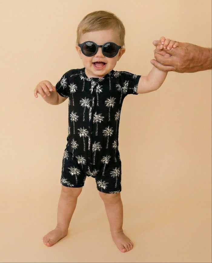 Lucky Panda Kids - Bamboo Shorty Romper - Palm Style Black (Final Sale)
