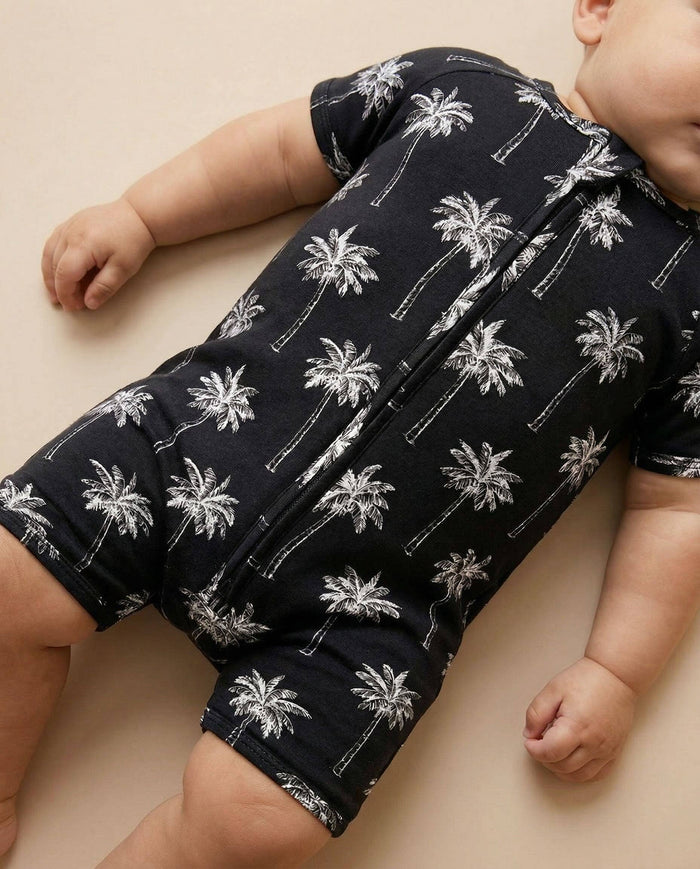 Lucky Panda Kids - Bamboo Shorty Romper - Palm Style Black (Final Sale)
