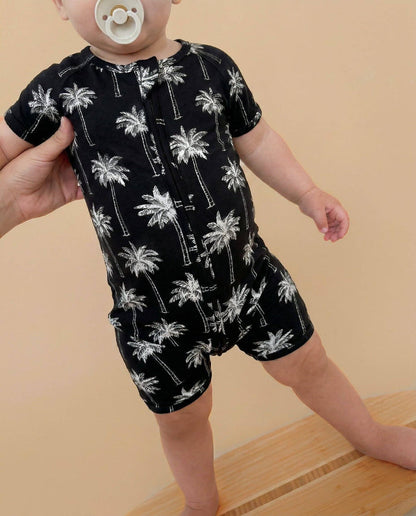 Lucky Panda Kids - Bamboo Shorty Romper - Palm Style Black (Final Sale)