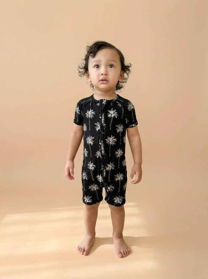 Lucky Panda Kids - Bamboo Shorty Romper - Palm Style Black (Final Sale)