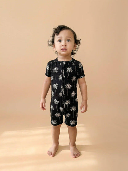 Lucky Panda Kids - Bamboo Shorty Romper - Palm Style Black (Final Sale)