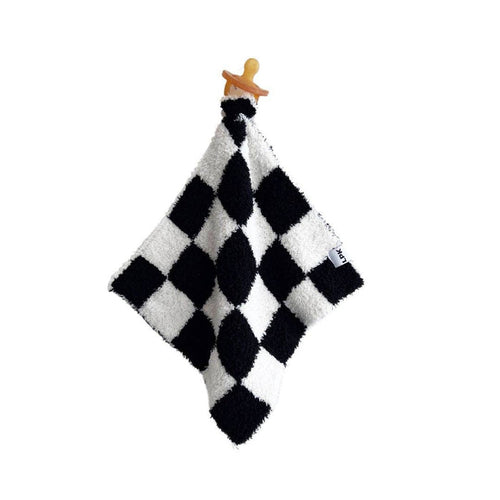 Lucky Panda Kids Lovey - Checkered Plush Black