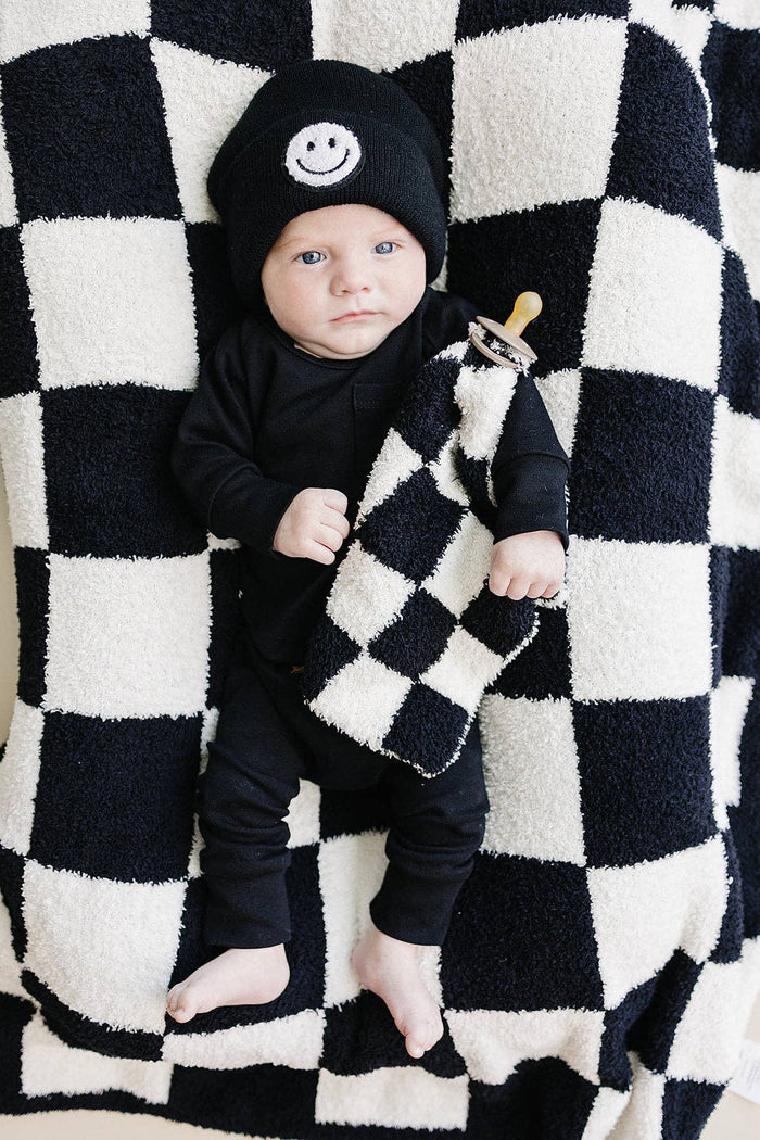 Lucky Panda Kids Lovey - Checkered Plush Black