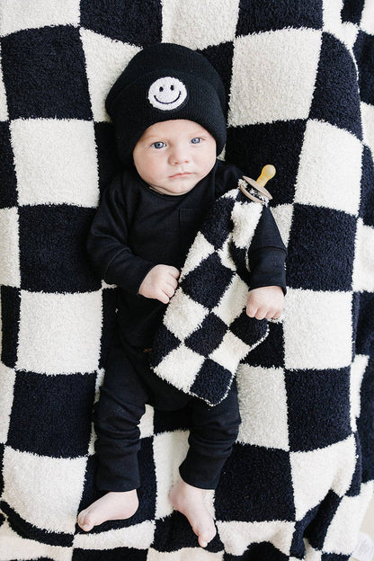 Lucky Panda Kids Lovey - Checkered Plush Black