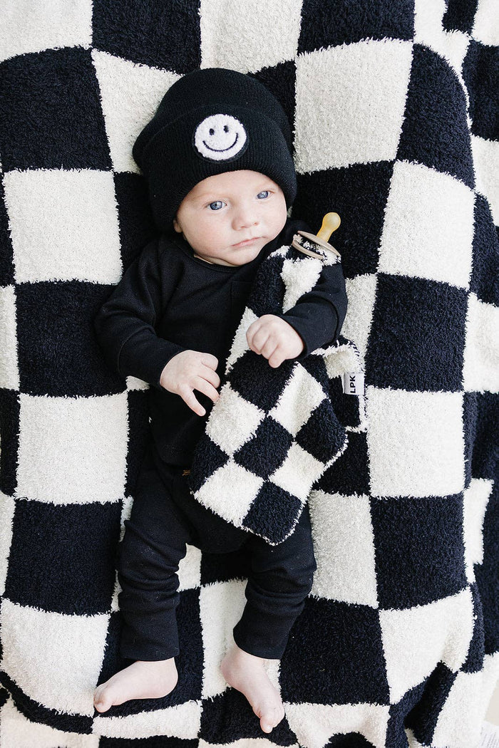 Lucky Panda Kids Lovey - Checkered Plush Black