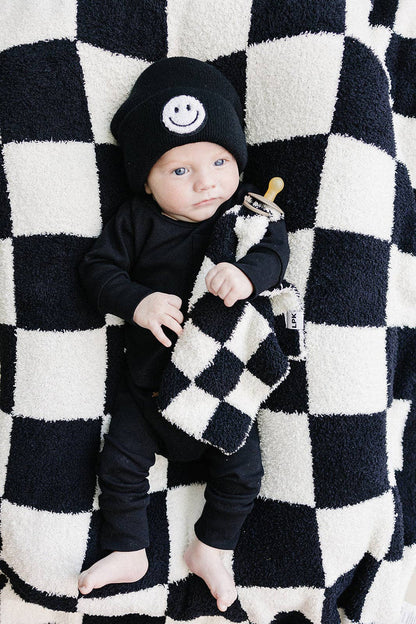 Lucky Panda Kids Lovey - Checkered Plush Black