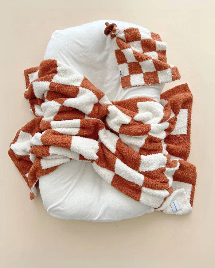 Lucky Panda Kids Lovey - Checkered Plush Copper
