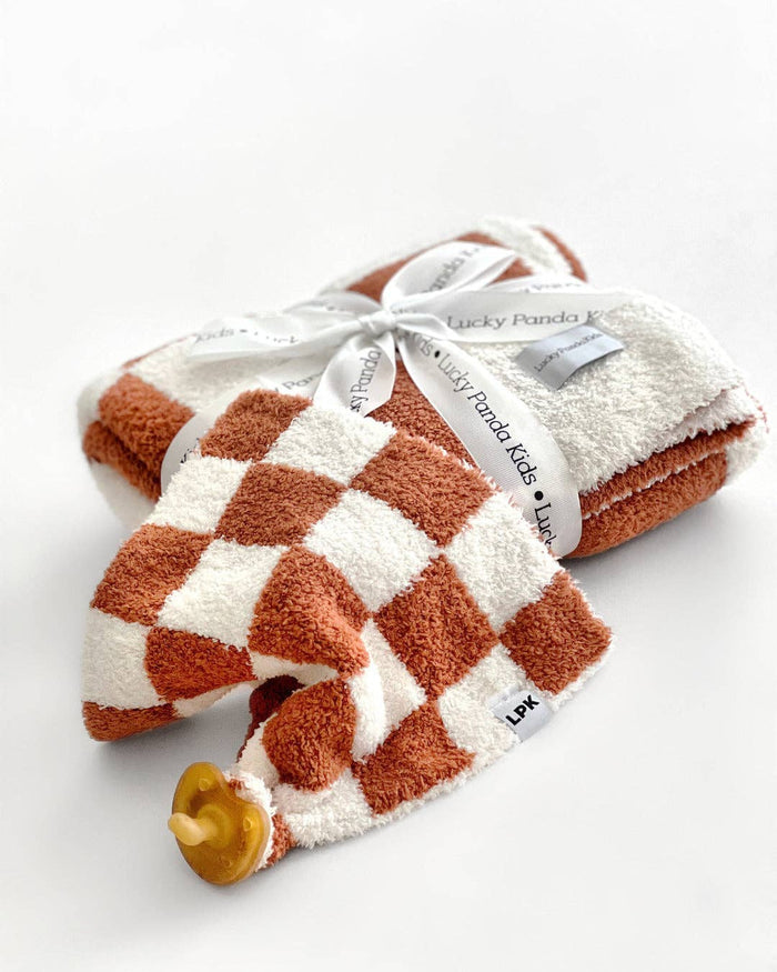 Lucky Panda Kids Lovey - Checkered Plush Copper