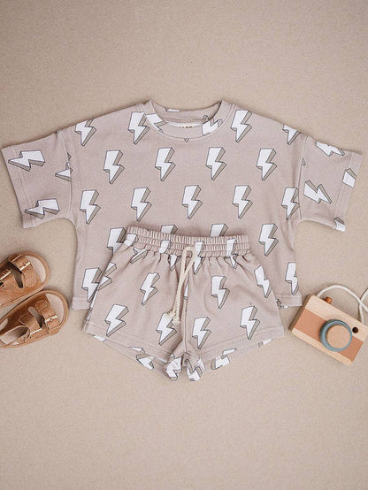 Lucky Panda Kids Shorts Set - Electric Beige (Final Sale)