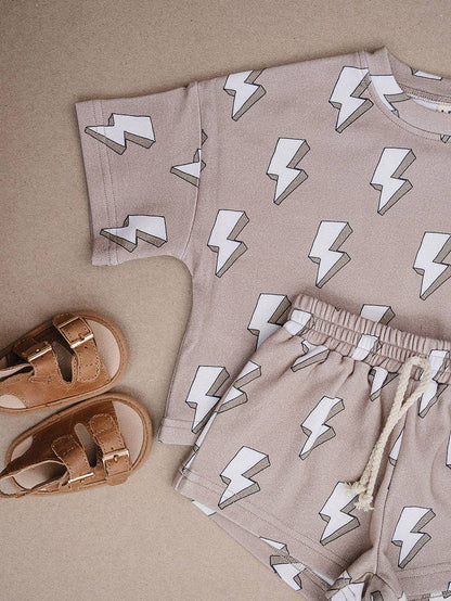 Lucky Panda Kids Shorts Set - Electric Beige (Final Sale)
