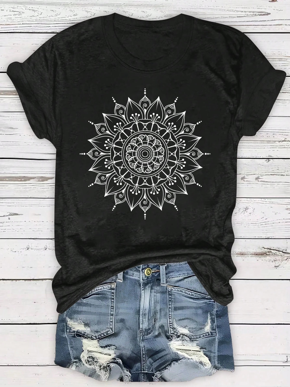 LUNE Plus Size Women Casual Floral Print T-Shirt, Summer