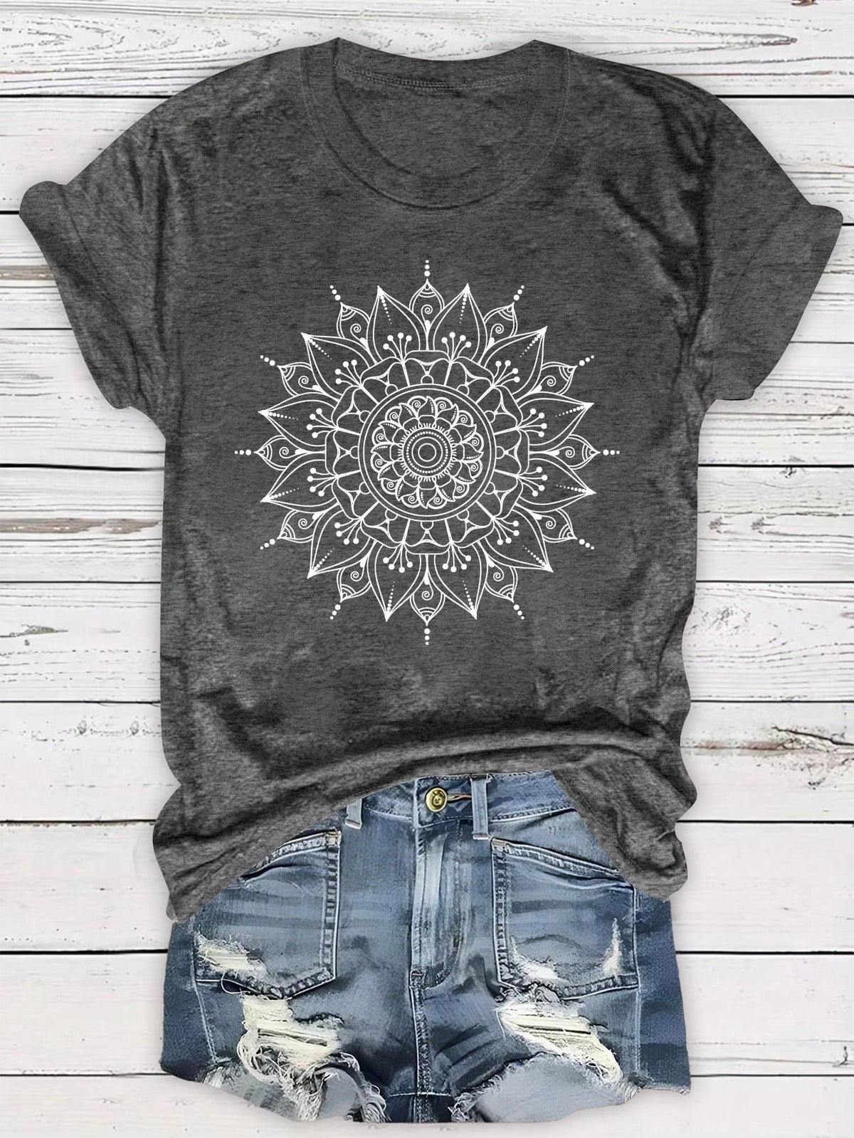 LUNE Plus Size Women Casual Floral Print T-Shirt, Summer