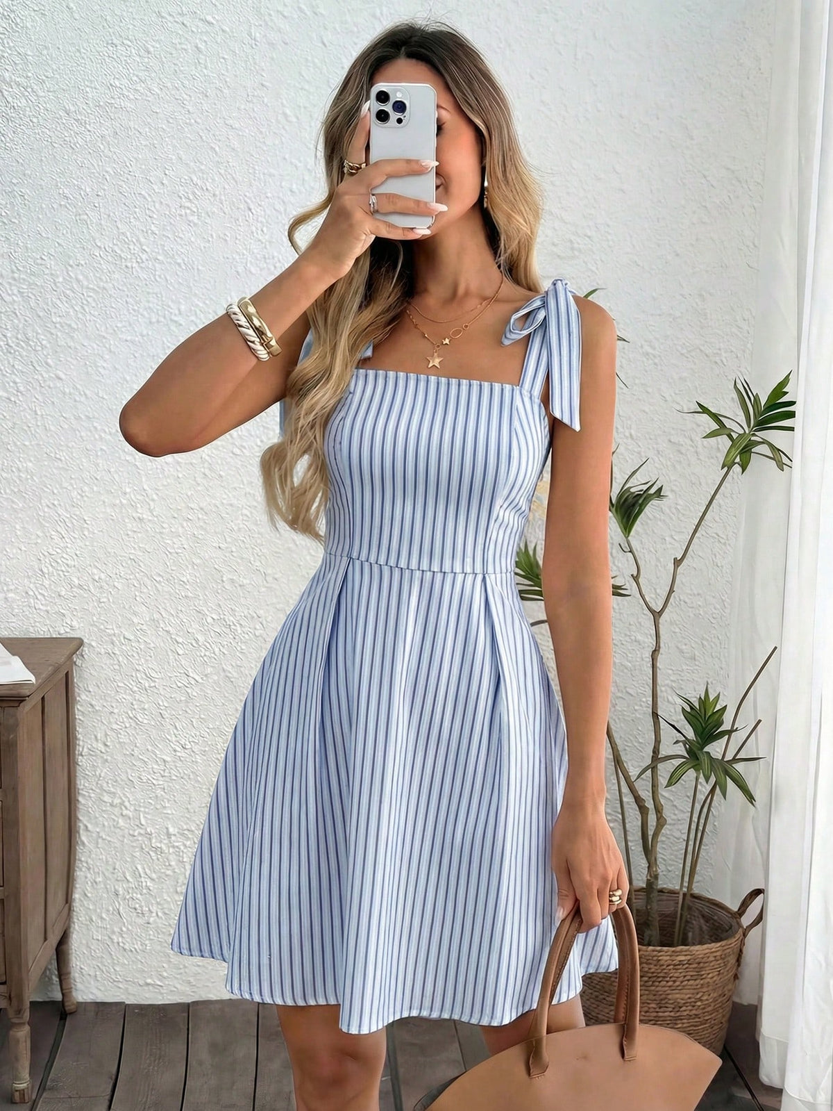 LUNE Women's Casual Summer Striped Spaghetti Strap Dress Spring Outfits For Women Dresses Picnic New Arrival