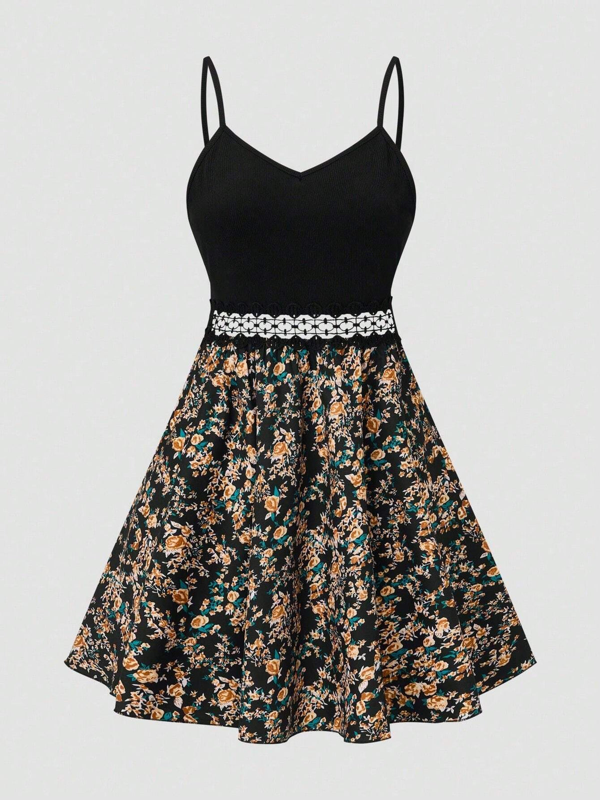 LUNE Women's Ditsy Floral Print Splice Strappy Dress