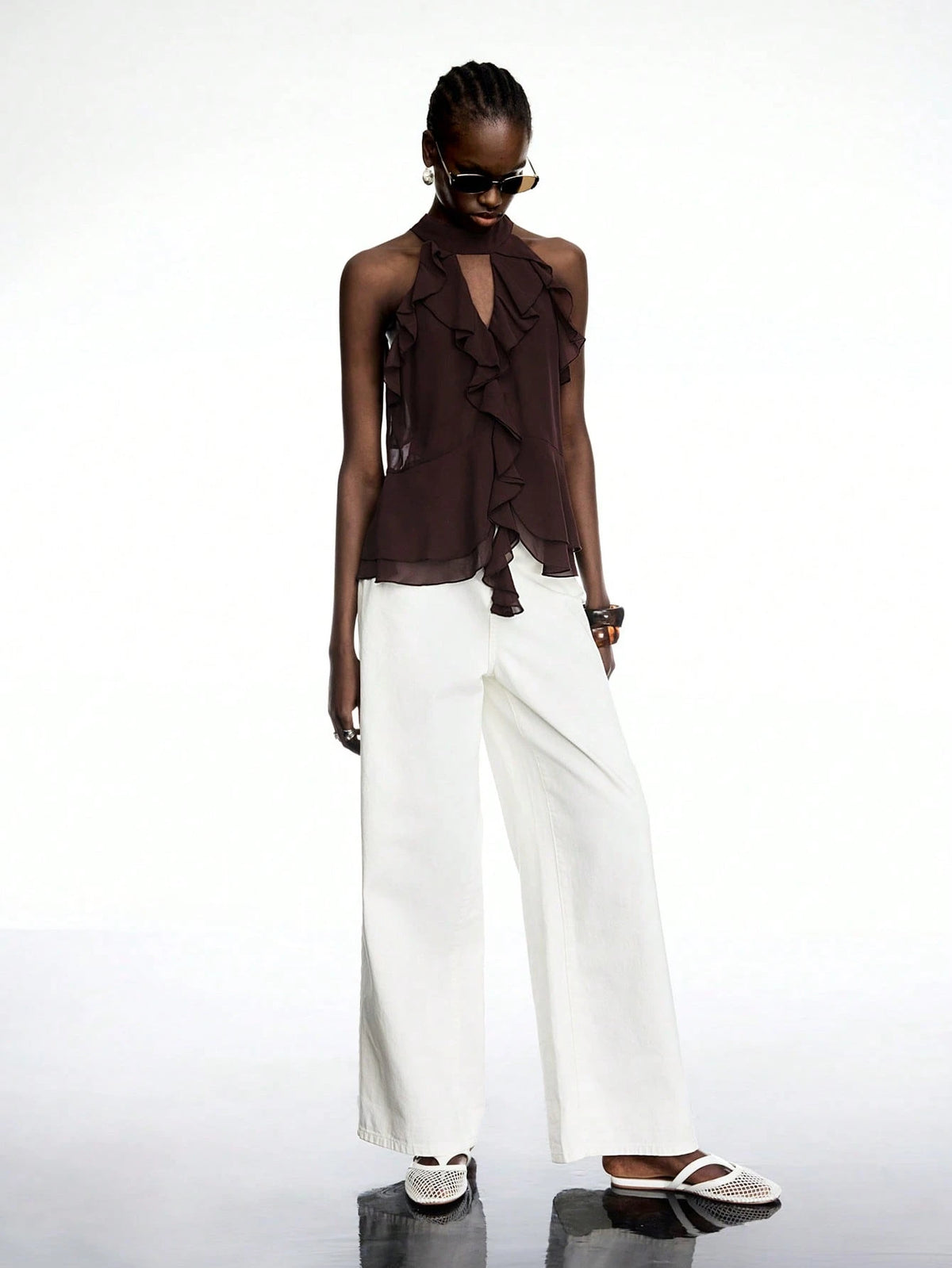 LYSMO 2025 New Arrival Brown Ruffle Chiffon Halter Top With Tie – Boho Elegant Sexy Summer Style Going Out