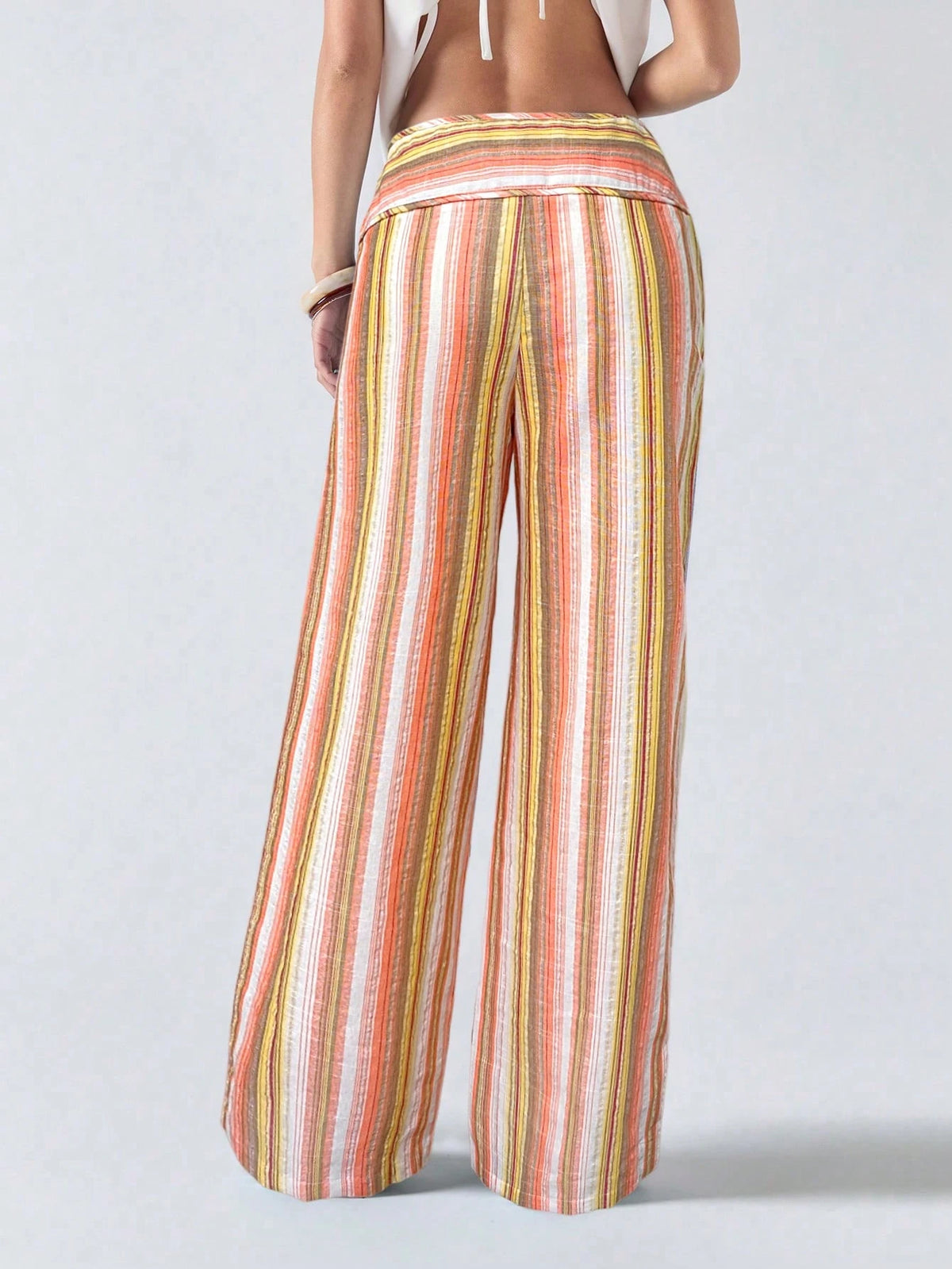 LYSMO Women's Striped Tie-Up Patchwork Long Pants,Cargo Pants