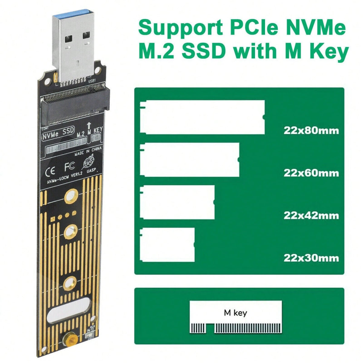 M.2 Interface NVME SSD To USB 3.1 Adapter For PCIe NVMe Based M Key B+M Key SSD
