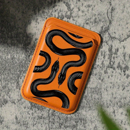 Magnetic Advanced PU Leather Snake Pattern Magnet Card Clip For IPhone 16 15 14 13 12 Pro Max Wallet Ultra-Thin Protective Design Can Hold 1-3 Credit Cards Or ID Cards