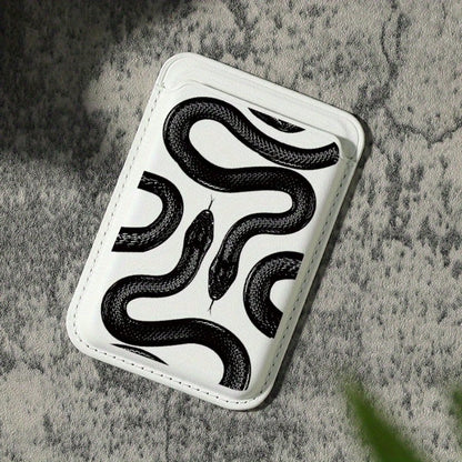 Magnetic Advanced PU Leather Snake Pattern Magnet Card Clip For IPhone 16 15 14 13 12 Pro Max Wallet Ultra-Thin Protective Design Can Hold 1-3 Credit Cards Or ID Cards