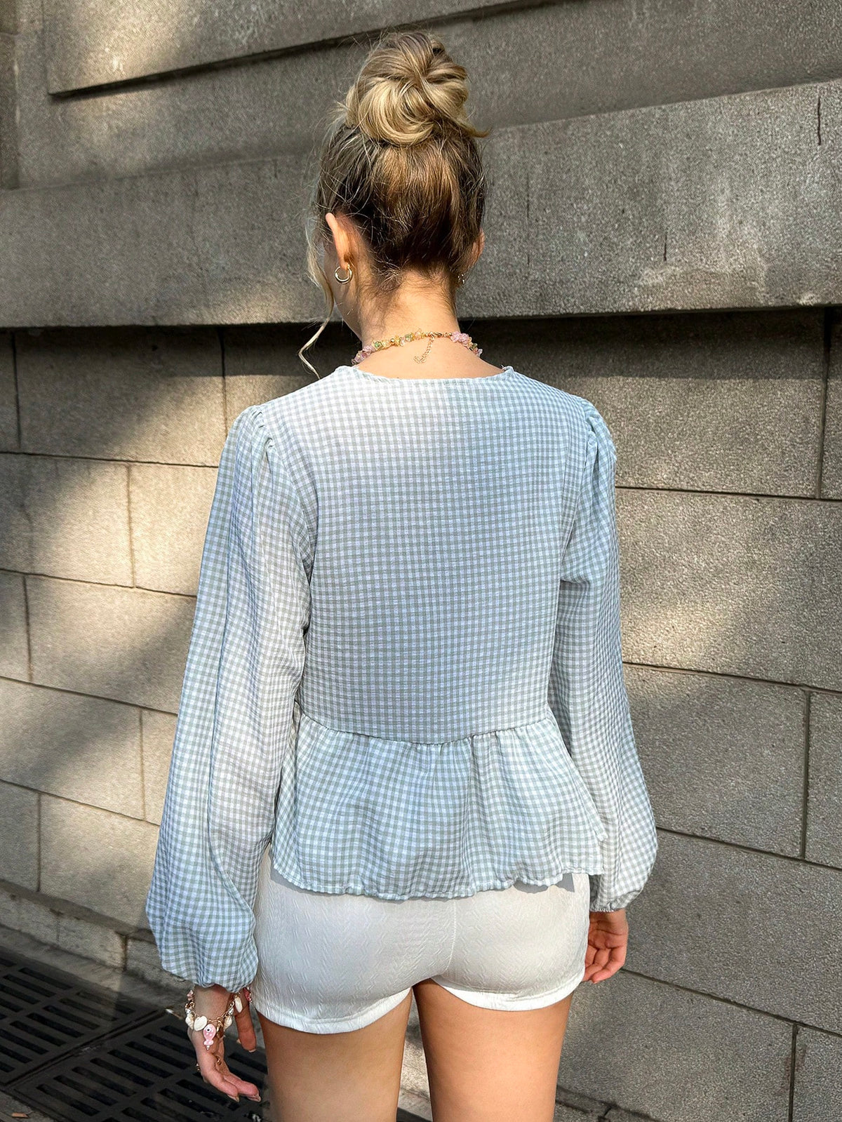 MainGRL 2025 New Arrival Summer Women's Western, Cowgirl Hippie Vintage Round Neck Gingham Print Top