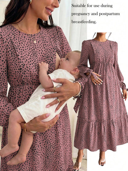 Maternity All-Over Print Nursing Dress For Casual, Party And Travel