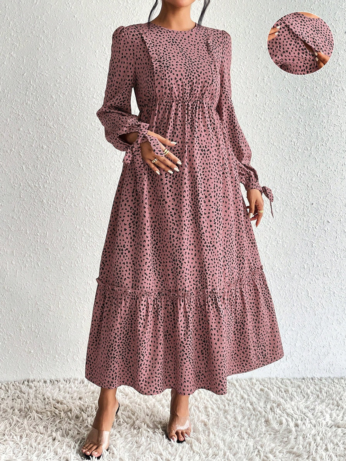 Maternity All-Over Print Nursing Dress For Casual, Party And Travel