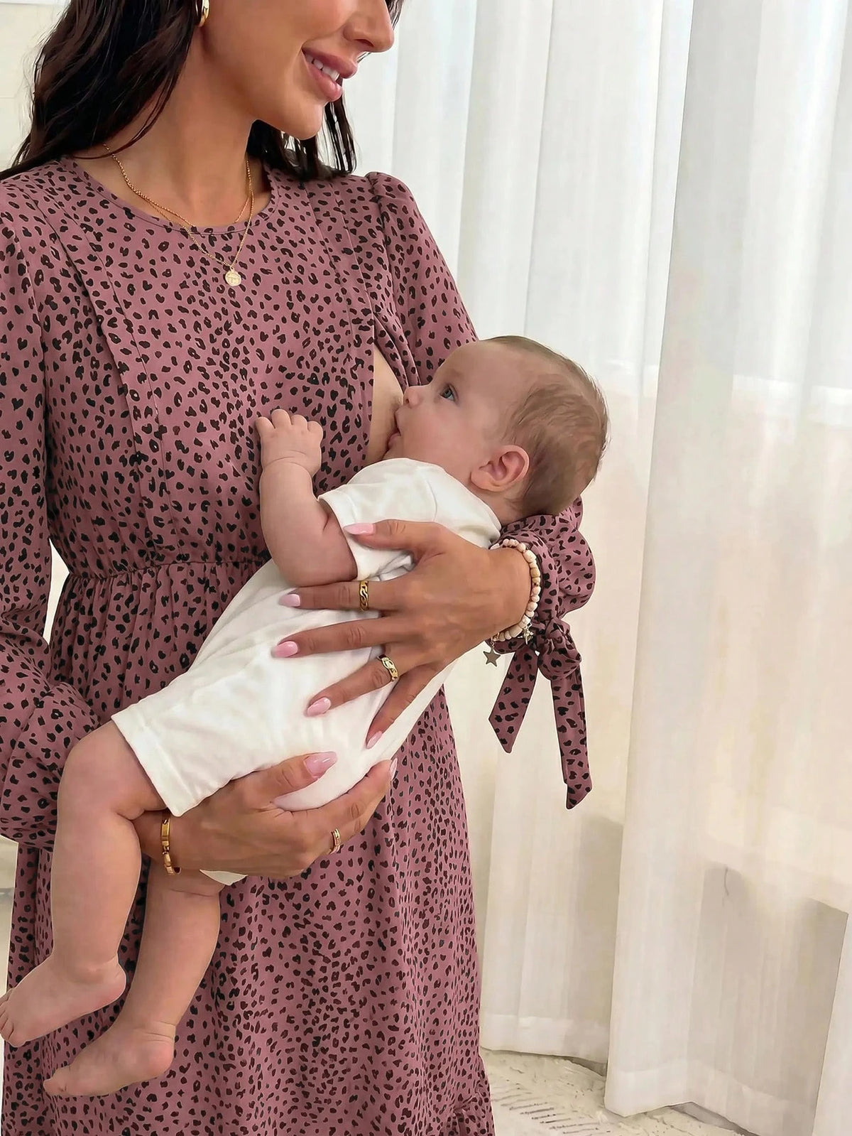 Maternity All-Over Print Nursing Dress For Casual, Party And Travel
