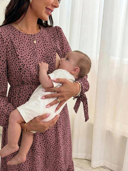 Maternity All-Over Print Nursing Dress For Casual, Party And Travel