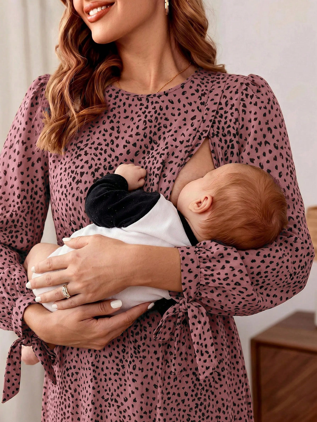 Maternity All-Over Print Nursing Dress For Casual, Party And Travel