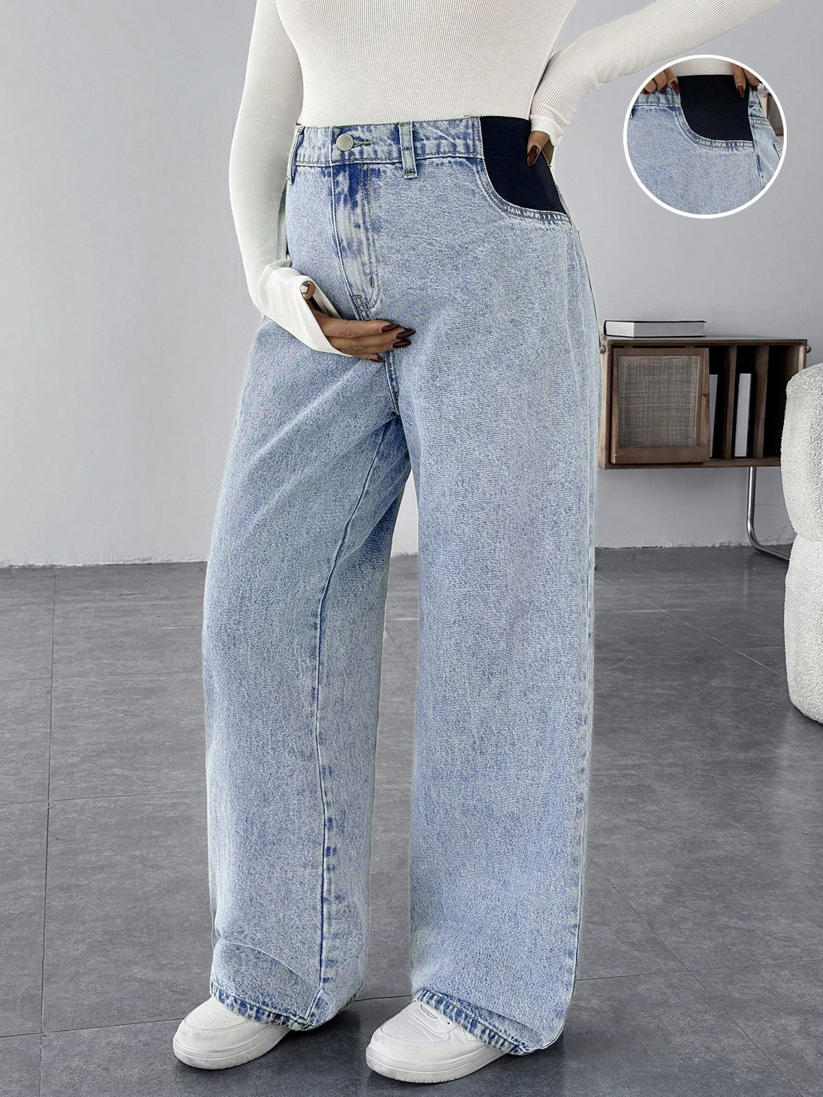 Maternity Casual Loose Blue Jeans Women Jeans Baggy Jeans Casual Loose Blue Women's Straight Leg Jeans Thanksgiving Women Wide Waist Mom Jeans