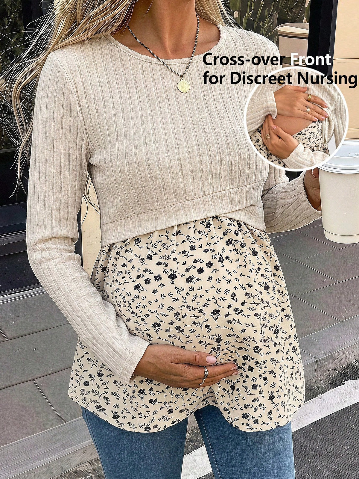 Maternity Floral Patchwork Nursing Top Fall