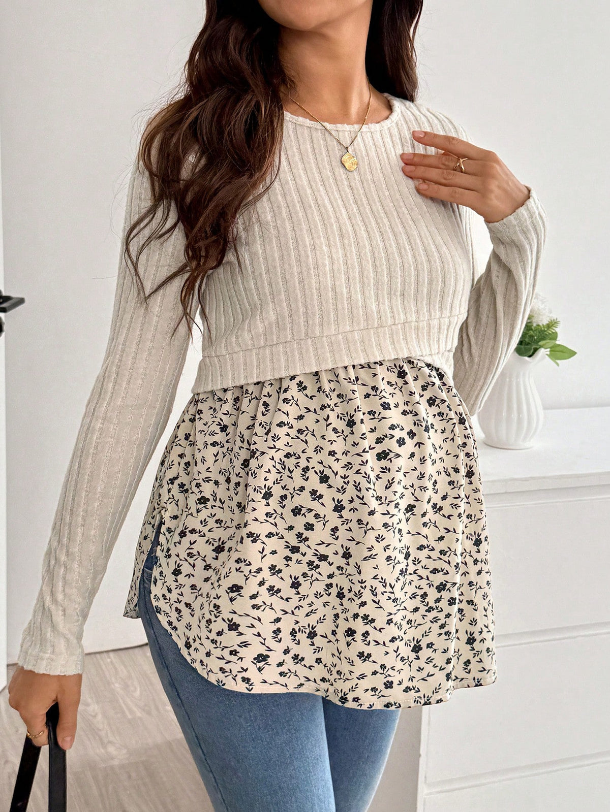 Maternity Floral Patchwork Nursing Top Fall